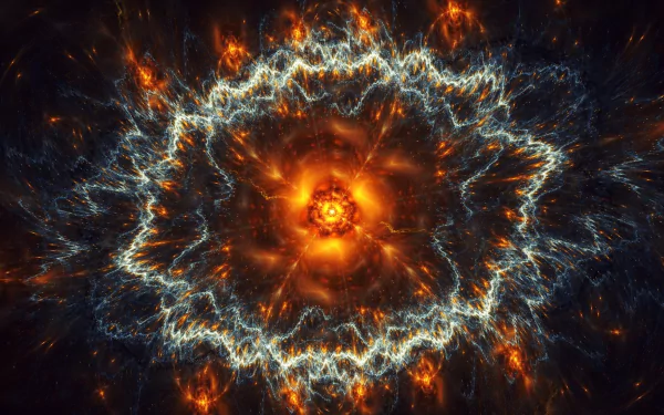 A vibrant HD wallpaper depicting a dramatic supernova explosion, featuring swirling patterns of orange and blue, embodying a captivating sci-fi aesthetic.