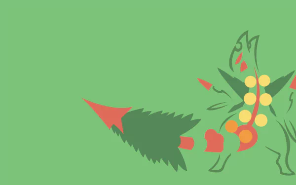 Minimalist HD wallpaper featuring Mega Sceptile from Pokémon, showcasing its vibrant design against a green background, inspired by Omega Ruby video game aesthetics.