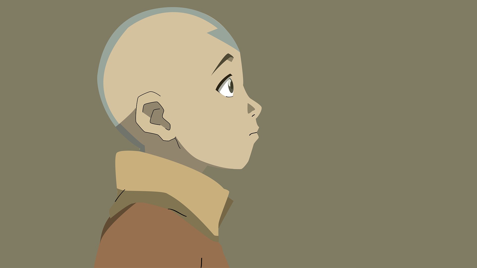 HD PC desktop wallpaper featuring an anime-style side profile of Aang from Avatar: The Last Airbender against a muted green background.