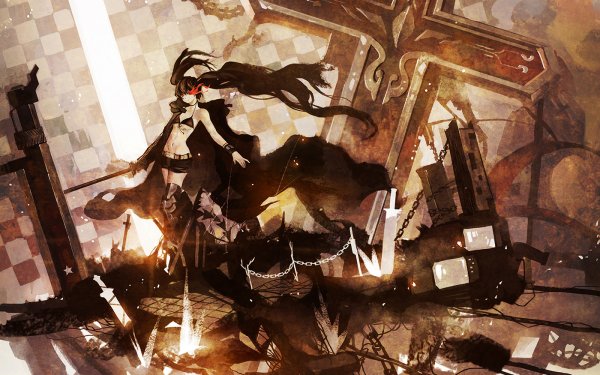 Anime Black Rock Shooter Black Hair Red Eyes Crucifix HD Wallpaper | Background Image