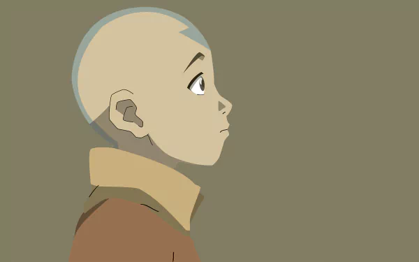 HD PC desktop wallpaper featuring an anime-style side profile of Aang from Avatar: The Last Airbender against a muted green background.