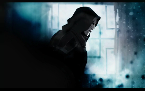 HD PC desktop wallpaper featuring a dark, moody anime-style scene from Avatar: The Legend of Korra with a mysterious hooded figure in a rainy urban setting.