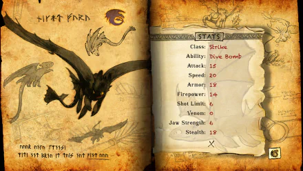 HD PC desktop wallpaper and background: a Book of Dragons movie spread—left page sketch of a flying dragon with runes, right page showing dragon stats and class 'Striker'.