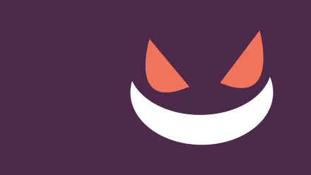 A minimalist HD desktop wallpaper featuring Gengar from Pokémon, showcasing its iconic mischievous smile and vibrant colors against a purple background.