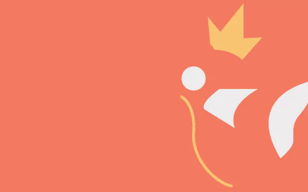 Minimalist Magikarp (Pokémon) silhouette with crown on a coral background — HD PC desktop wallpaper showcasing video game and Pokemon minimalist gaming style.