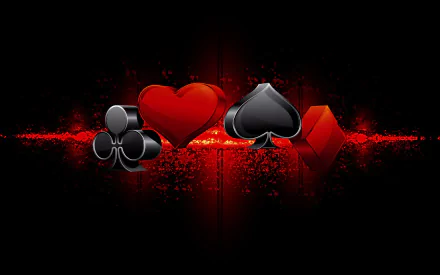 A striking HD PC desktop wallpaper featuring vibrant red and black playing card symbols against a dark background, creating a bold and dynamic visual effect.