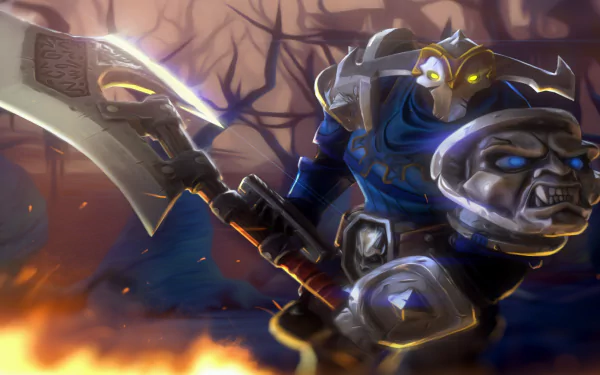 A fierce warrior named Sven from DotA 2, clad in armor and wielding a large sword, stands against a dramatic, fiery backdrop in this HD PC desktop wallpaper.