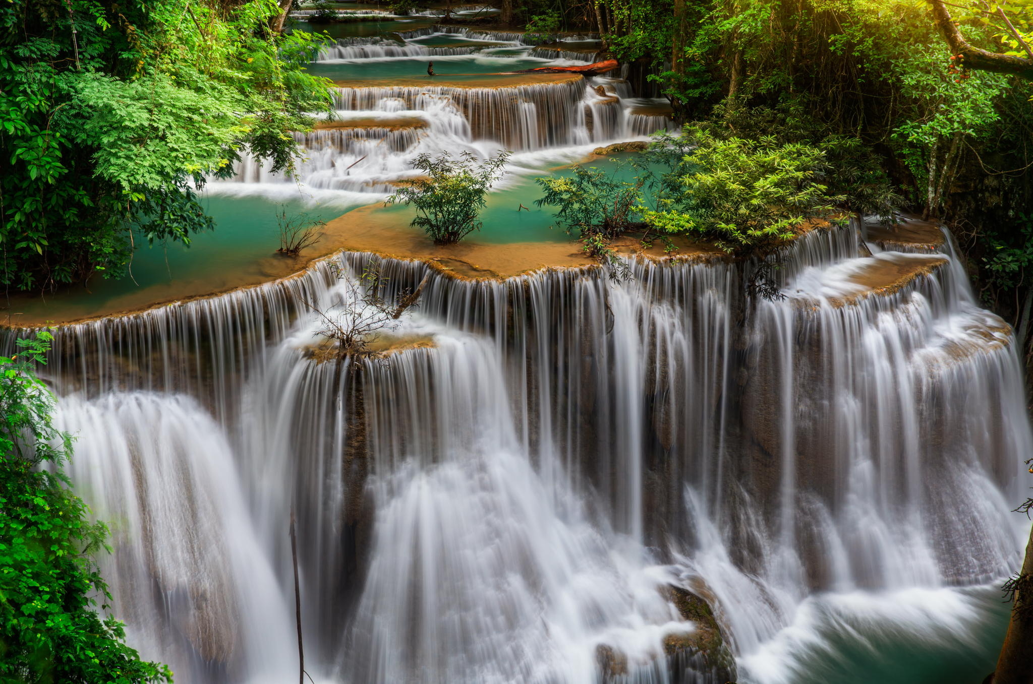 Main Level of Huai Mae Kamin Waterfall in Kanchanaburi Province,Thailand by anekoho