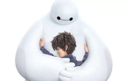 Hiro Hamada shares a warm hug with Baymax in this HD desktop wallpaper from the movie Big Hero 6, capturing their heartwarming bond and friendship.