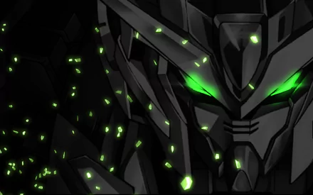 A striking HD wallpaper featuring a mecha from Mobile Suit Gundam 00, showcasing a dark, sleek design with glowing green accents that enhances its dynamic anime aesthetic.