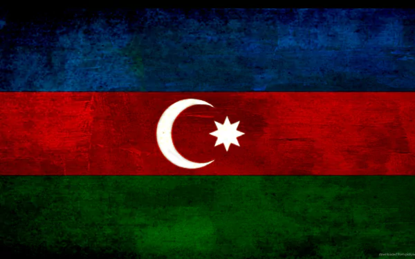 HD desktop wallpaper featuring the flag of Azerbaijan with a textured, grunge-style background in blue, red, and green horizontal stripes and a white crescent and star.