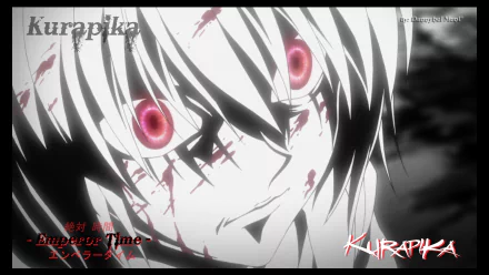 HD desktop wallpaper of Kurapika from Hunter x Hunter, featuring a close-up with intense red eyes and striking scarlet markings.