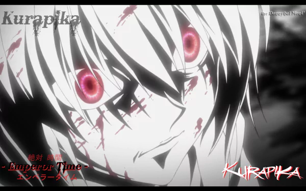 HD desktop wallpaper of Kurapika from Hunter x Hunter, featuring a close-up with intense red eyes and striking scarlet markings.