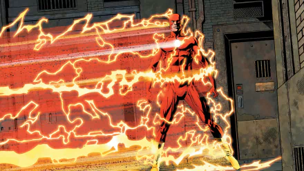 A dynamic comic-style image of The Flash, surrounded by vibrant lightning effects, serves as an HD desktop wallpaper and background, capturing the character's speed and energy.