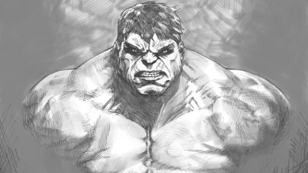 HD desktop wallpaper and background featuring an intense sketch of the Hulk, showcasing his muscular build and determined expression in a grayscale comic style.
