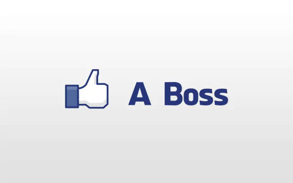 Minimalist HD desktop wallpaper featuring bold typography with a Facebook Like symbol and the phrase A Boss, conveying a motivational message in a sleek design.