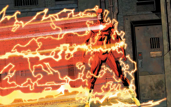 A dynamic comic-style image of The Flash, surrounded by vibrant lightning effects, serves as an HD desktop wallpaper and background, capturing the character's speed and energy.