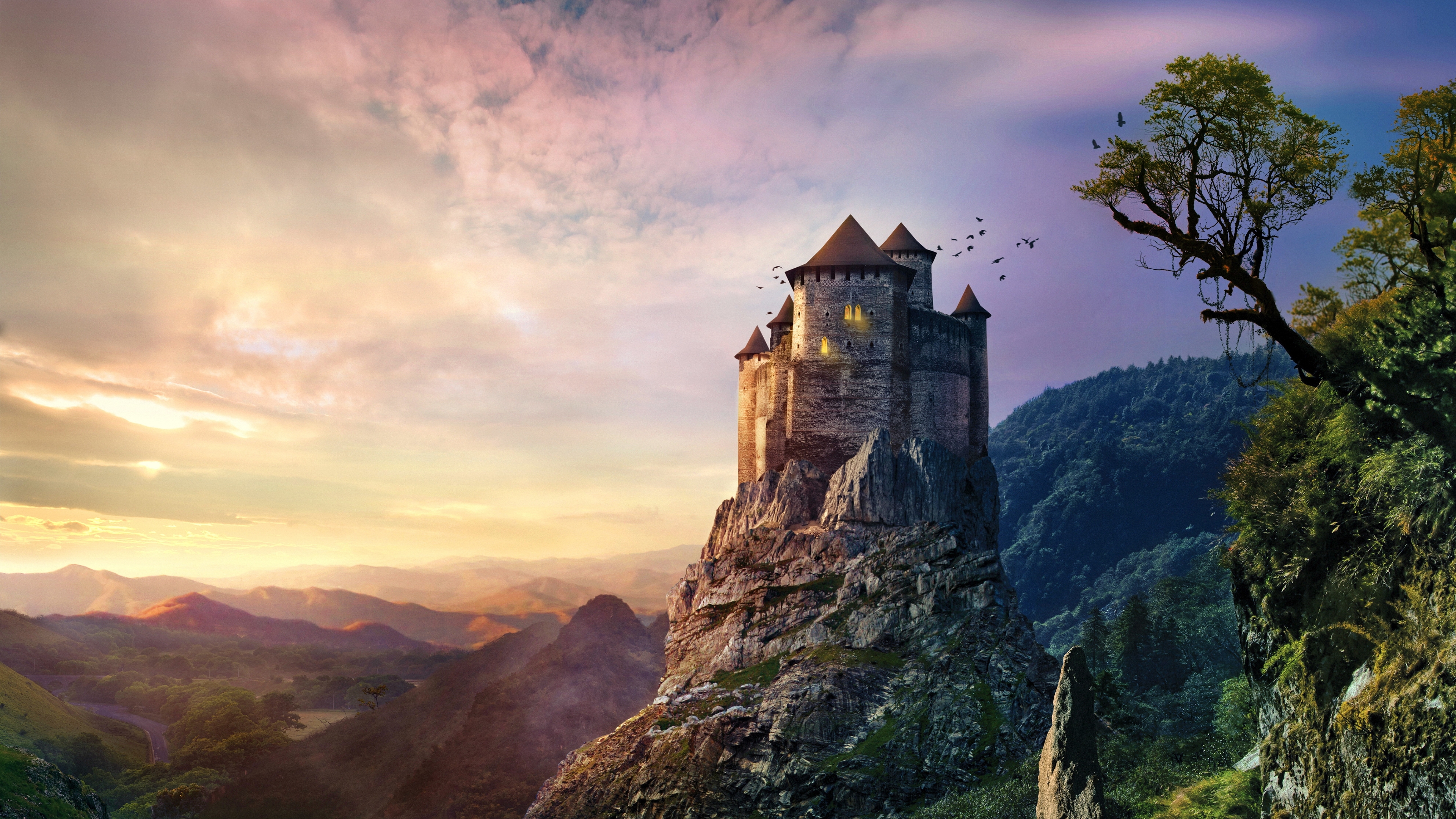 Sunset Fantasy Castle - 4K Ultra HD Wallpaper