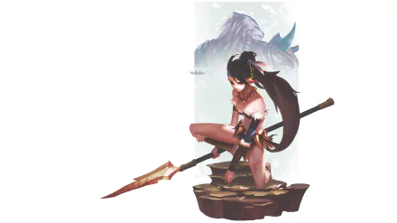 HD desktop wallpaper featuring Nidalee from League of Legends holding her spear, with a ghostly image of Rengar in the background, capturing the game's dynamic characters.