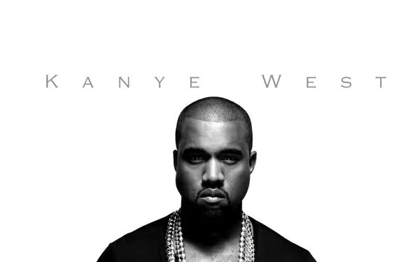 HD desktop wallpaper featuring a monochrome portrait of Kanye West with his name above.