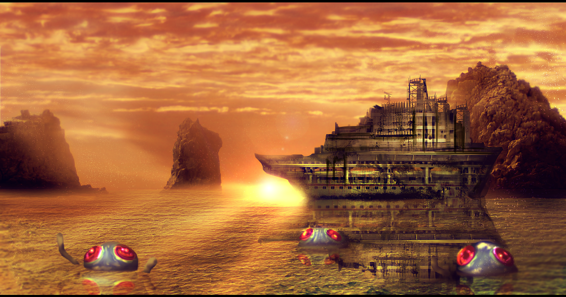 Download Sunset Sea Ship Tentacruel (Pokémon) Video Game Pokemon Wallpaper by Tiffany Tees