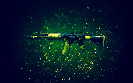 HD desktop wallpaper featuring a vibrant, glowing AK-47 rifle from the video game Counter-Strike: Global Offensive set against a dark, speckled background.