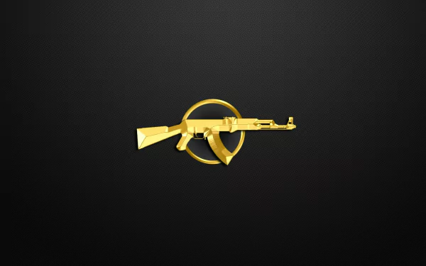 HD desktop wallpaper featuring a sleek, gold AK-47 rifle emblem set against a dark background, inspired by the video game Counter-Strike: Global Offensive.