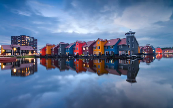 Groningen Netherlands reflection water architecture man made town HD Desktop Wallpaper | Background Image
