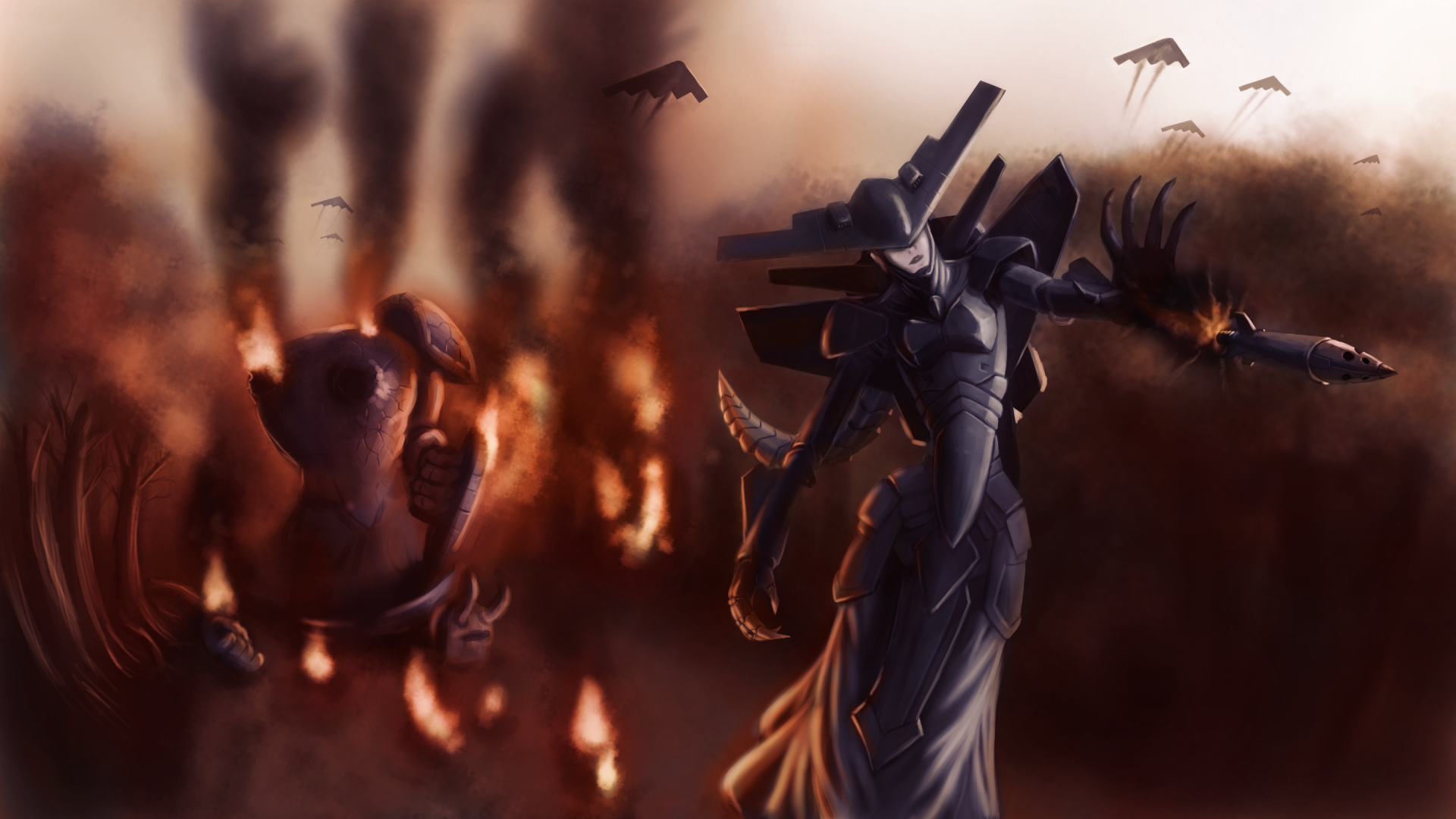 Lissandra (League of Legends) wields icy magic over a burning battlefield — video game 2K Quad HD PC wallpaper/background.