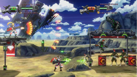 HD desktop wallpaper of Hard Corps: Uprising featuring characters in combat on a desolate battlefield.