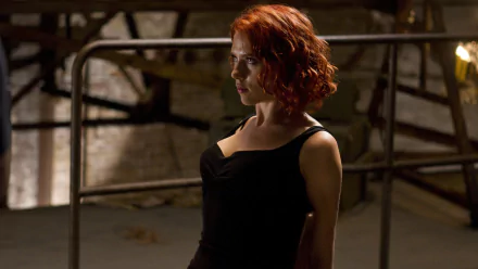 A captivating HD wallpaper of Natasha Romanoff, also known as Black Widow, showcasing Scarlett Johansson in a powerful pose from The Avengers.