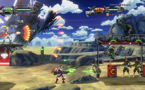 HD desktop wallpaper of Hard Corps: Uprising featuring characters in combat on a desolate battlefield.