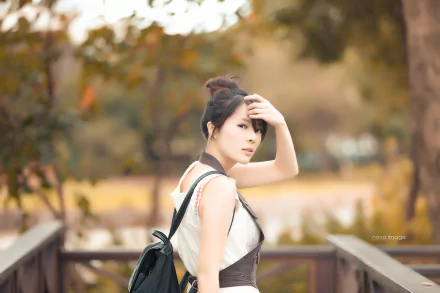 fall bokeh asian woman Becky (Taiwanese Model) HD Desktop Wallpaper | Background Image