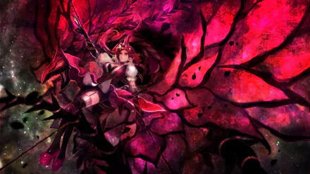 A dynamic HD wallpaper featuring Akiza Izinski from Yu-Gi-Oh 5D's, with the striking Black Rose Dragon enveloping her in vibrant reds and blacks.