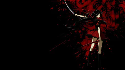 HD desktop wallpaper featuring Saya Kisaragi from the anime Blood-C, portraying a dynamic pose with a sword against a striking red and black backdrop.