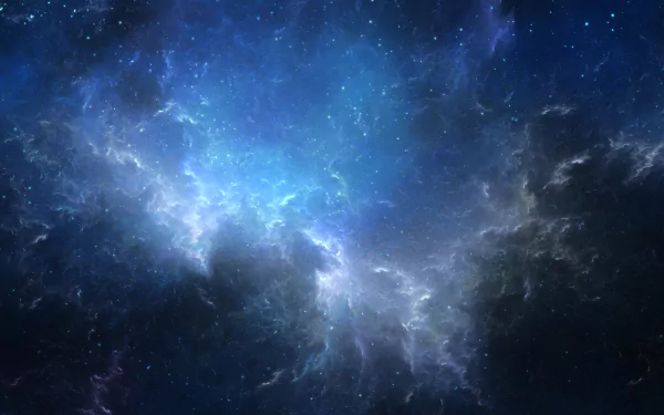 A stunning 4K Ultra HD depiction of a vast, cosmic space filled with swirling clouds of blue and dark hues, evoking the mysteries of the universe.