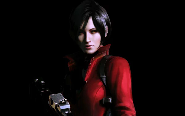 A striking HD wallpaper featuring Ada Wong from Resident Evil 6, showcasing her confident pose and iconic red attire against a dark background.