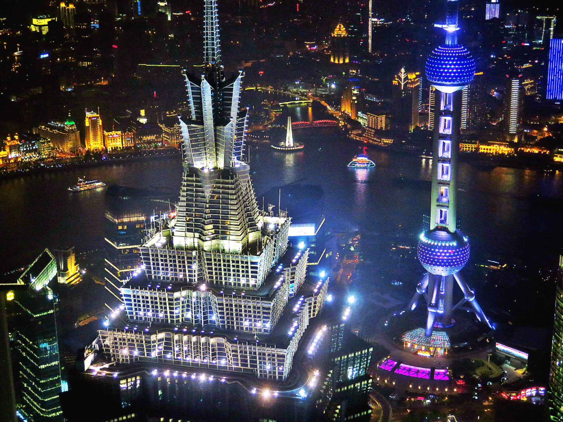 Download Oriental Pearl Tower Night Tv Tower China Man Made Shanghai HD Wallpaper