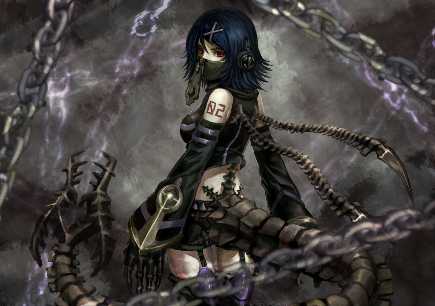 Dark-themed anime HD desktop wallpaper featuring Rin Kagamine from Vocaloid, depicted with black attire and a mysterious, shadowy atmosphere.