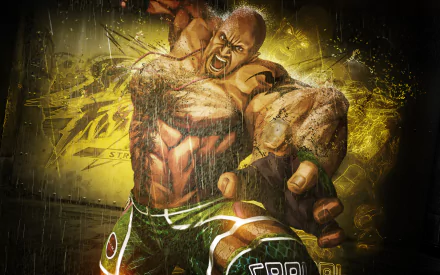 Craig Marduk from the video game Street Fighter X Tekken, roaring and flexing amid a gritty gold energy backdrop — 2K Quad HD PC desktop wallpaper.
