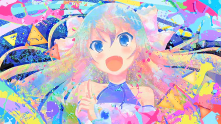 Vibrant and colorful HD anime wallpaper featuring a cheerful character from Invaders of Rokujouma (Rokujouma no Shinryakusha!?) with bright abstract background.