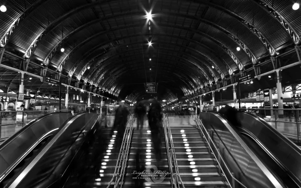 people monochrome London escalator photography Black & White HD Desktop Wallpaper | Background Image
