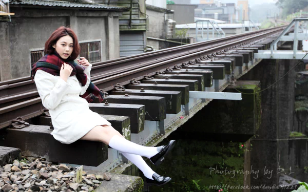 railroad Taiwanese asian model woman Lín Yǔ HD Desktop Wallpaper | Background Image