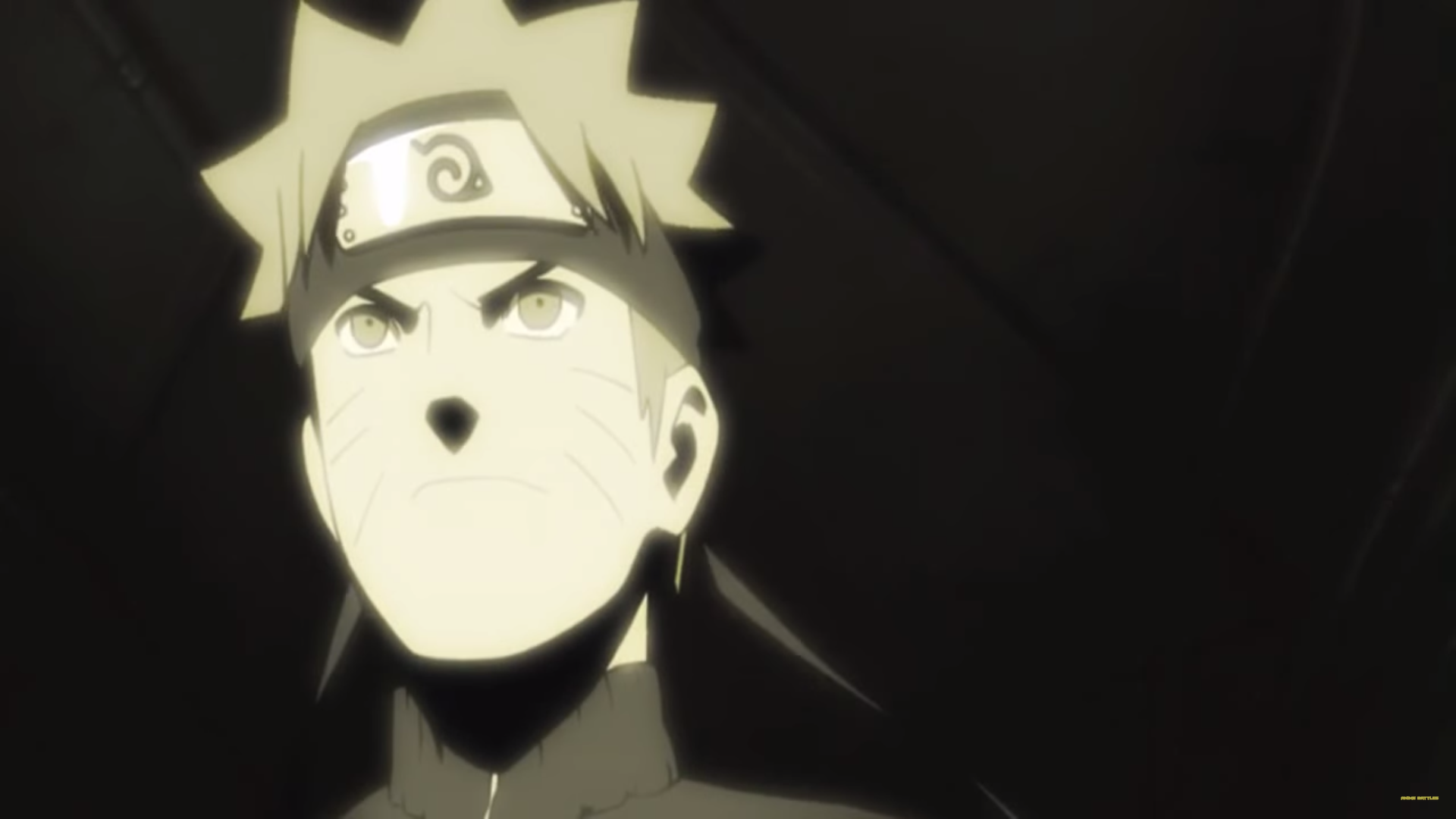HD PC desktop wallpaper featuring Naruto Uzumaki from the anime Naruto, depicted with a serious expression in a dark, dramatic setting.