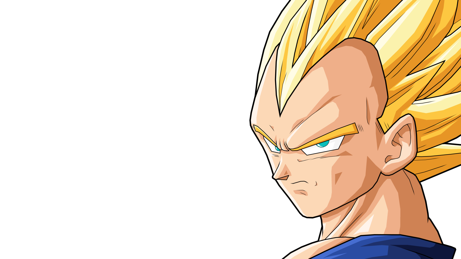 HD PC desktop wallpaper featuring Vegeta from Dragon Ball Z in anime style with golden Super Saiyan hair and intense expression.