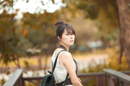 bokeh fall Taiwanese asian woman Becky (Taiwanese Model) HD Desktop Wallpaper | Background Image