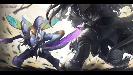 HD League of Legends desktop wallpaper featuring an intense fight between Rengar and Kha'Zix, showcasing dynamic action and vivid character details from the video game.