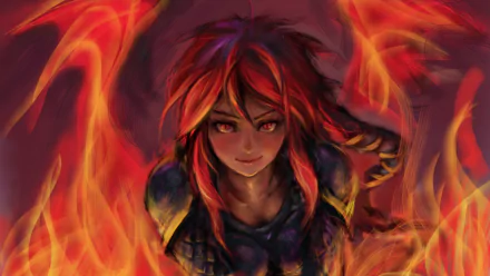 HD desktop wallpaper featuring Shyvana from League of Legends, surrounded by fierce flames, highlighting her fiery spirit and powerful presence in the video game.