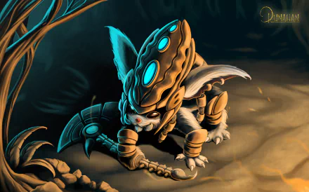 Gnar (League of Legends) snarls in a moonlit jungle, glowing teal eyes and stone armor — HD PC desktop wallpaper and background from the video game League of Legends.