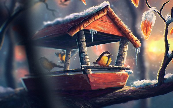 Artistic Painting Bird Snow HD Wallpaper | Background Image